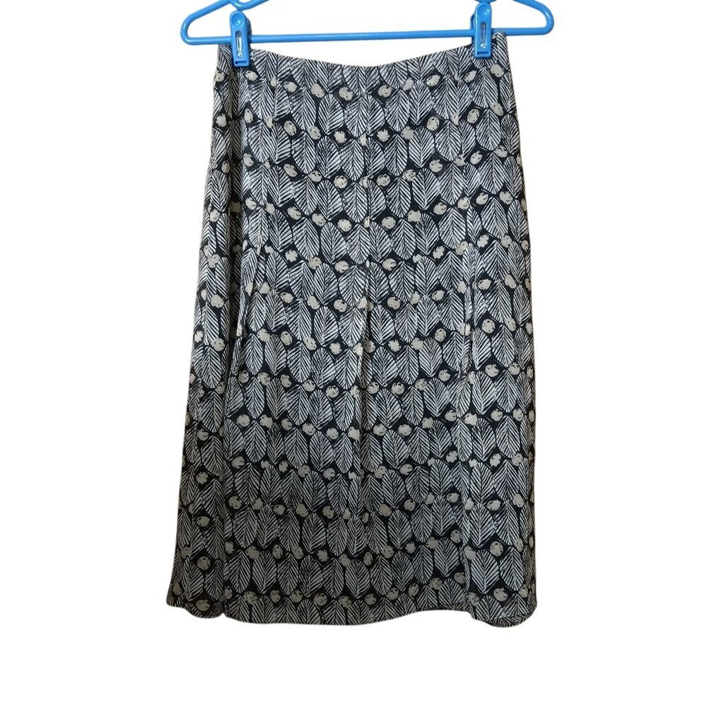 SIGRID OLSEN Size 4 Black Geometric Leaf Print Fully Lined Skirt Pleats Office